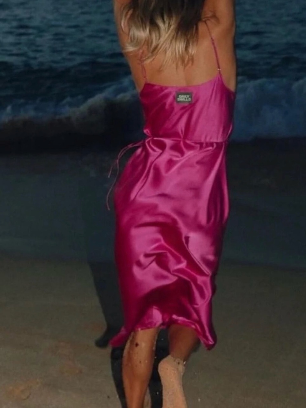 DAILY DRILLS Silky Slip Dress in Hot Pink Size Small S